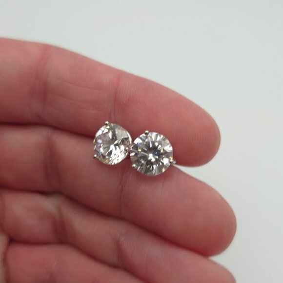 Sterling Silver Large Single Round Cubic Zirconia Stud Earrings A455 - Picture 3 of 6